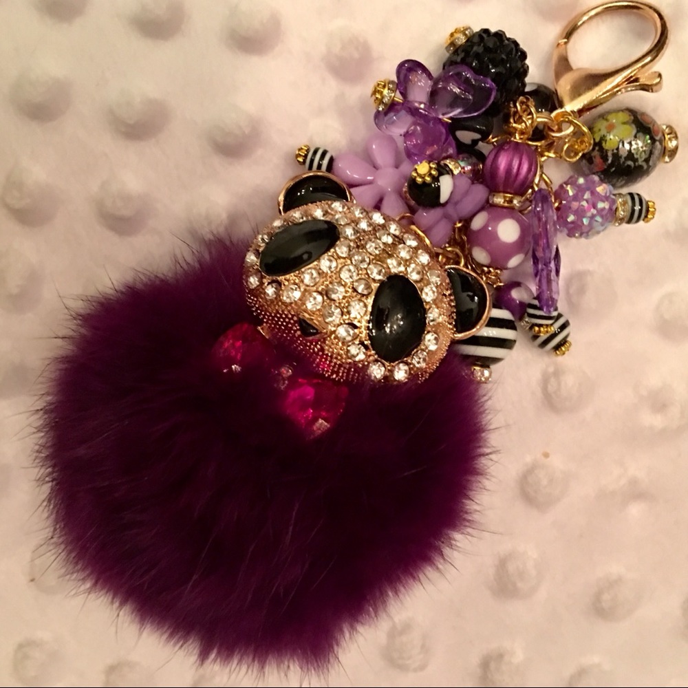 Soft Purple Rex Rabbit Pom Pom w/Panda & Dangles!